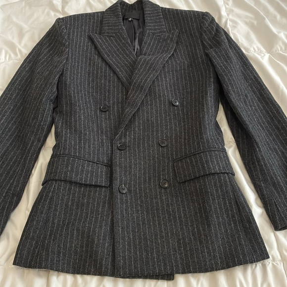 Rare Nili Lotan Women’s Pinstripe Virgin Wool Double-Breasted Jacket Gray Size38 - Picture 3 of 12